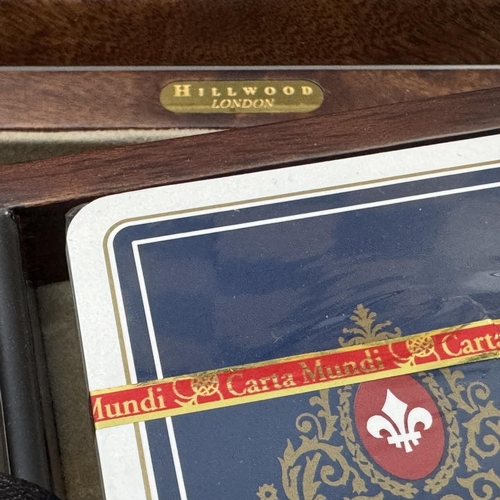 78 - A GAMES COMPENDIUM BY HILLWOOD OF LONDON, the walnut case having a lift out tray, games board inlaid... 