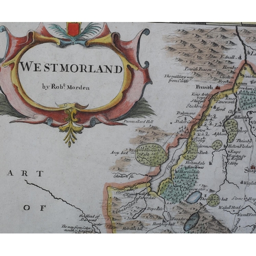 51 - ROBERT MORDEN (1650-1703), Westmoreland, c1695, pub. in Camden's Brittania, hand coloured double pag... 