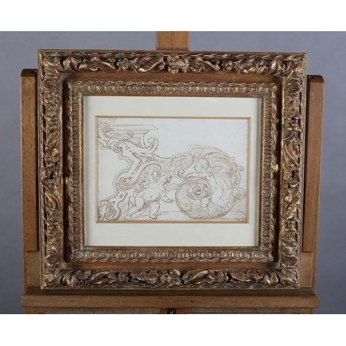 475 - 18TH CENTURY SPANISH SCHOOL, Design for a frieze, cherubs amongst scrollwork, charcoal, brown ink, p... 