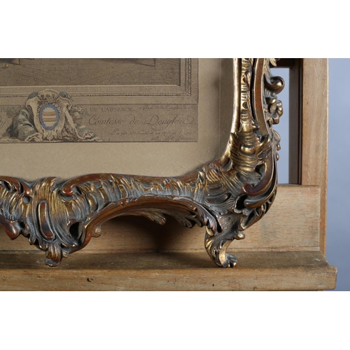 80 - PAIR OF 19TH CENTURY GILT GESSO MOULDED FRAMES of 'C' scroll and rocaille design with shell cresting... 