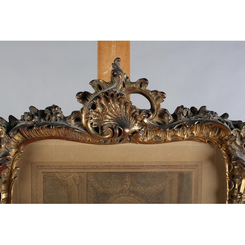 80 - PAIR OF 19TH CENTURY GILT GESSO MOULDED FRAMES of 'C' scroll and rocaille design with shell cresting... 