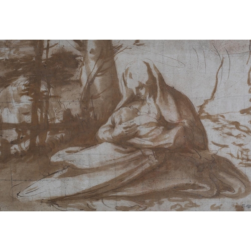 476 - ATTRIBUTED TO PIETRO FACCINI (1562-1602), The Madonna and Child in a wood, chalk, black, brown ink o... 