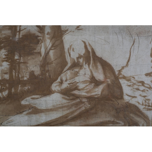 476 - ATTRIBUTED TO PIETRO FACCINI (1562-1602), The Madonna and Child in a wood, chalk, black, brown ink o... 