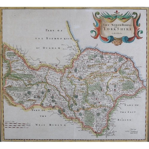 54 - ROBERT MORDEN (1650-1703), The North Riding of Yorkshire, engraved map, hand coloured, framed, 36cm ... 