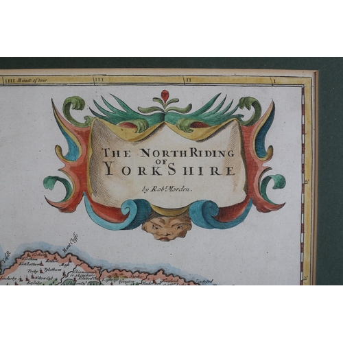 54 - ROBERT MORDEN (1650-1703), The North Riding of Yorkshire, engraved map, hand coloured, framed, 36cm ... 