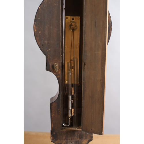 59 - A REGENCY ROSEWOOD AND BRASS INLAID BAROMETER BY F AMADIO, LONDON having a broken neck and brass urn... 