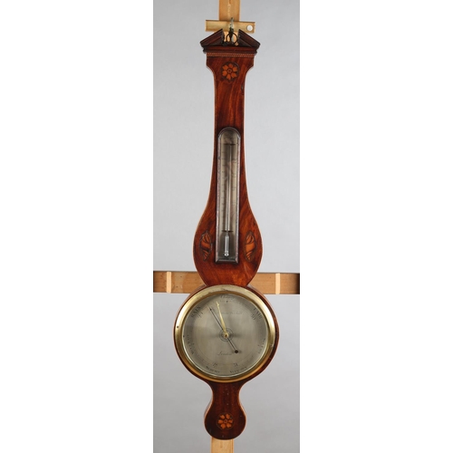 60 - A LATE GEORGE III MAHOGANY BANJO BAROMETER- THERMOMETER SIGNED A LONCIONE, 281 HOLBORN STREET, LONDO... 