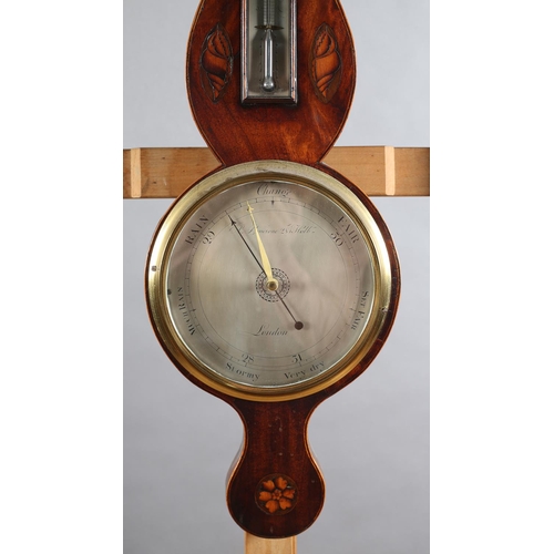 60 - A LATE GEORGE III MAHOGANY BANJO BAROMETER- THERMOMETER SIGNED A LONCIONE, 281 HOLBORN STREET, LONDO... 