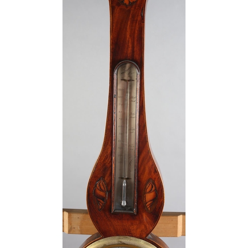 60 - A LATE GEORGE III MAHOGANY BANJO BAROMETER- THERMOMETER SIGNED A LONCIONE, 281 HOLBORN STREET, LONDO... 