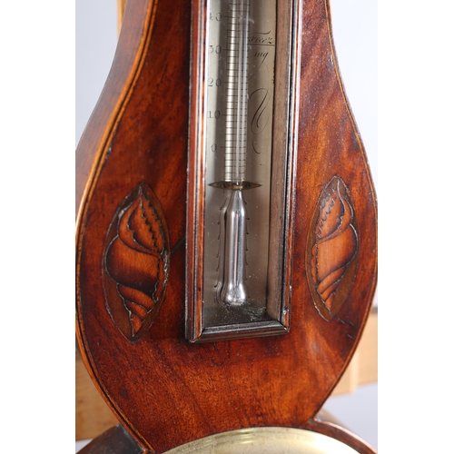 60 - A LATE GEORGE III MAHOGANY BANJO BAROMETER- THERMOMETER SIGNED A LONCIONE, 281 HOLBORN STREET, LONDO... 