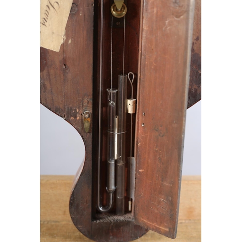 60 - A LATE GEORGE III MAHOGANY BANJO BAROMETER- THERMOMETER SIGNED A LONCIONE, 281 HOLBORN STREET, LONDO... 