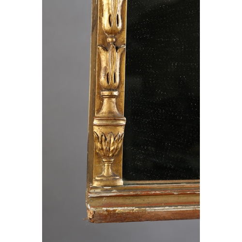 496 - AN EDWARD VII GILTWOOD AND GESSO OVERMANTEL MIRROR, of triple arched profile and panels with harebel... 