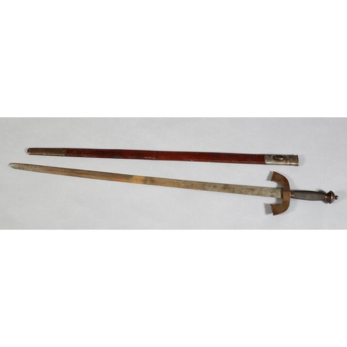 17 - A LATE 19TH TO EARLY 20TH CENTURY SWORD, double edged blade, steel wire bound grip, circular pommel ... 