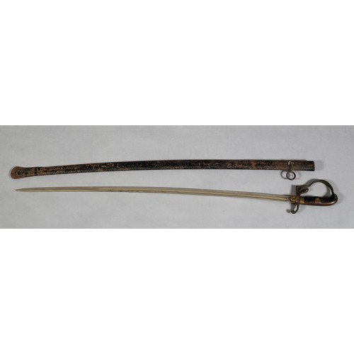 20 - A LATE 19TH CENTURY PRUSSIAN OFFICER'S SWORD, curved, 80cm single edged fullered blade marked WKC be... 