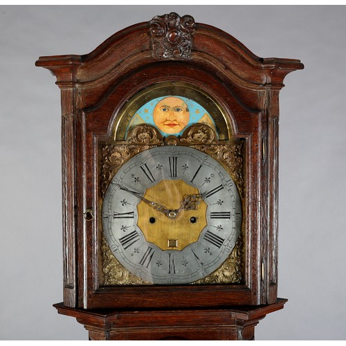 57 - A 19TH CENTURY OAK LONGCASE CLOCK, the 8-day movement striking on a bell, having a 31cm wide brass f... 