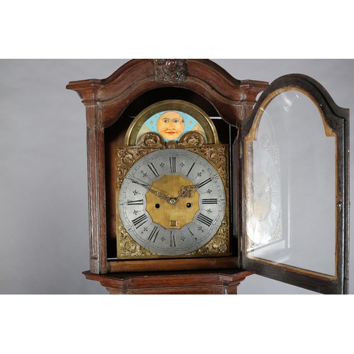 57 - A 19TH CENTURY OAK LONGCASE CLOCK, the 8-day movement striking on a bell, having a 31cm wide brass f... 