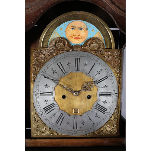 57 - A 19TH CENTURY OAK LONGCASE CLOCK, the 8-day movement striking on a bell, having a 31cm wide brass f... 