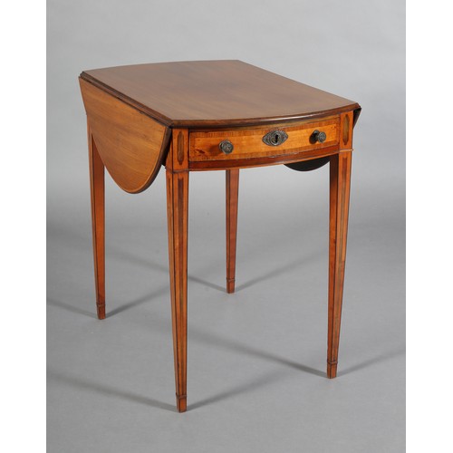 501 - AN EARLY 19TH CENTURY MAHOGANY, SATINWOOD AND ROSEWOOD BANDED PEMBROKE TABLE with twin oval drop lea... 