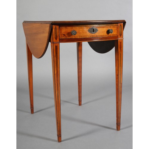 501 - AN EARLY 19TH CENTURY MAHOGANY, SATINWOOD AND ROSEWOOD BANDED PEMBROKE TABLE with twin oval drop lea... 