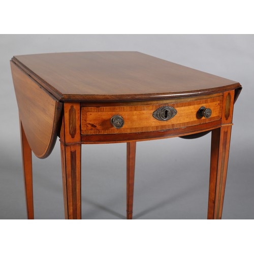 501 - AN EARLY 19TH CENTURY MAHOGANY, SATINWOOD AND ROSEWOOD BANDED PEMBROKE TABLE with twin oval drop lea... 