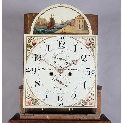 56 - AN EARLY 19TH CENTURY OAK AND MAHOGANY BANDED LONGCASE CLOCK by John Bancroft of Scarborough (1780-1... 