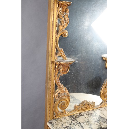 499 - A FRENCH LOUIS XVI STYLE GILTWOOD AND GESSO PIER GLASS AND CONSOLE TABLE, painted with a cherub amon... 