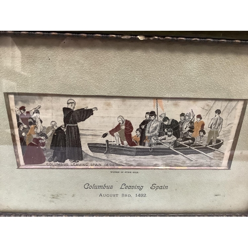 40 - Two Stevengraphs- 'Columbus Leaving Spain' and 'Landing of Columbus October 12th 1492', mounted and ... 