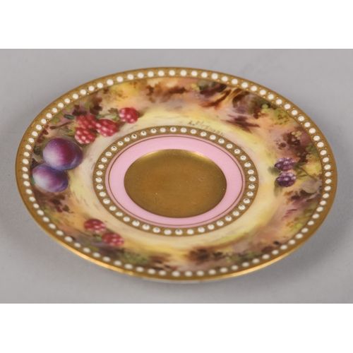 57 - A ROYAL WORCESTER CHINA FRUIT PAINTED CABINET CUP AND SAUCER, signed H E Everett, internally painted... 