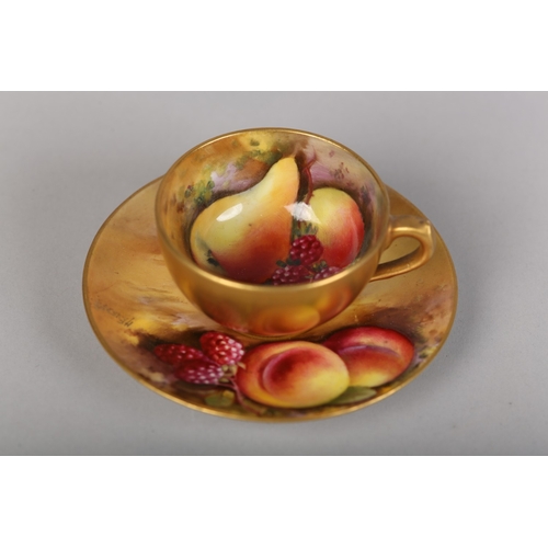 58 - A ROYAL WORCESTER CHINA FRUIT PAINTED CABINET CUP AND SAUCER, signed R Rushton to the cup and J Flax... 
