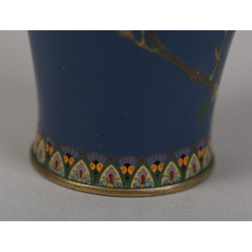 92 - A JAPANESE CLOISONNE VASE, Meiji period, the inverted baluster body with flowering branches of hydra... 
