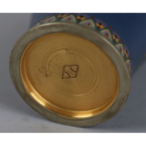 92 - A JAPANESE CLOISONNE VASE, Meiji period, the inverted baluster body with flowering branches of hydra... 