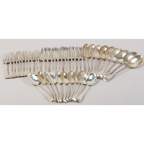 119 - A SUITE OF VICTORIAN SILVER FLATWARE, Hanoverian pattern, London 1892 for John Aldwickle & Thomas Sl...