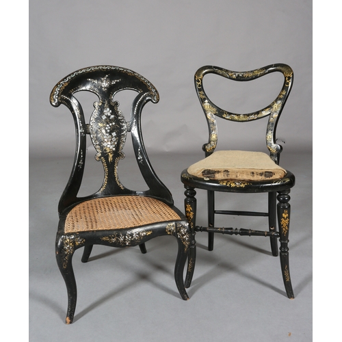 337 - A VICTORIAN PAPIER-MÂCHÉ AND BERGÈRE CANED NURSING CHAIR together with a bedroom chair, both inlaid ... 