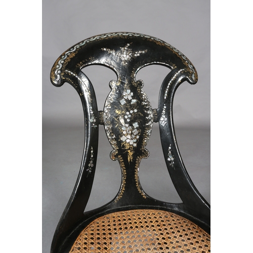 337 - A VICTORIAN PAPIER-MÂCHÉ AND BERGÈRE CANED NURSING CHAIR together with a bedroom chair, both inlaid ... 