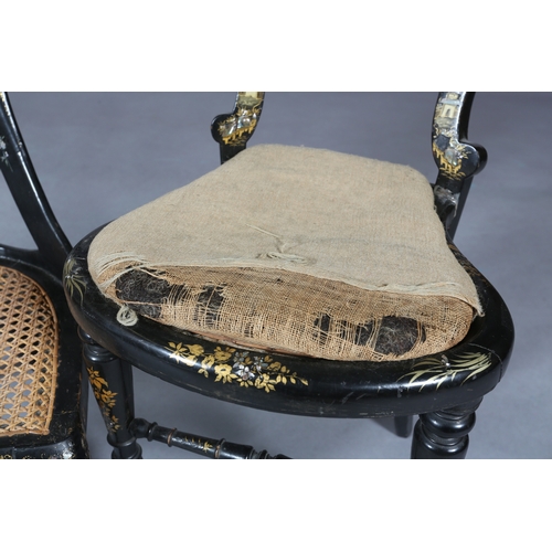 337 - A VICTORIAN PAPIER-MÂCHÉ AND BERGÈRE CANED NURSING CHAIR together with a bedroom chair, both inlaid ... 