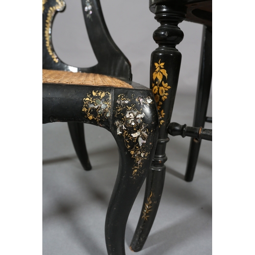 337 - A VICTORIAN PAPIER-MÂCHÉ AND BERGÈRE CANED NURSING CHAIR together with a bedroom chair, both inlaid ... 