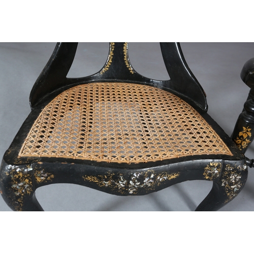 337 - A VICTORIAN PAPIER-MÂCHÉ AND BERGÈRE CANED NURSING CHAIR together with a bedroom chair, both inlaid ... 