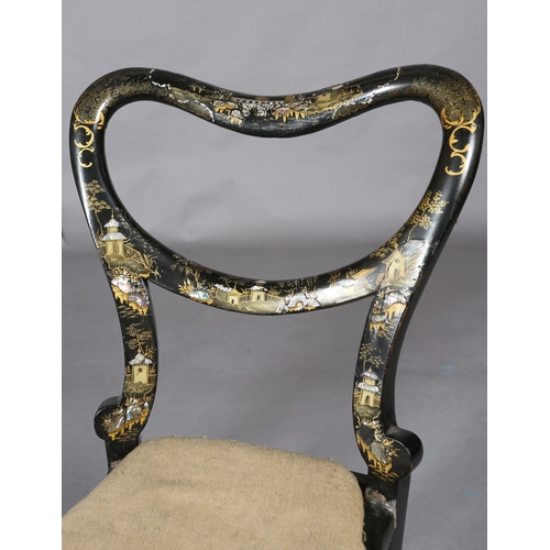 337 - A VICTORIAN PAPIER-MÂCHÉ AND BERGÈRE CANED NURSING CHAIR together with a bedroom chair, both inlaid ... 