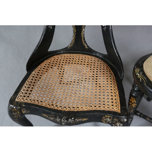 337 - A VICTORIAN PAPIER-MÂCHÉ AND BERGÈRE CANED NURSING CHAIR together with a bedroom chair, both inlaid ... 