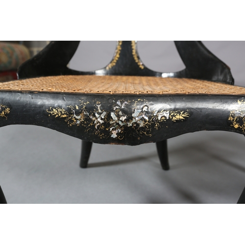 337 - A VICTORIAN PAPIER-MÂCHÉ AND BERGÈRE CANED NURSING CHAIR together with a bedroom chair, both inlaid ... 