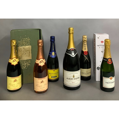 352 - NON VINTAGE CHAMPAGNES: Taittinger Brut Reserve, presentation box 1 btle, Moet & Chandon Brut 1 btle... 