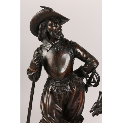 8 - MIROY FRERES AFTER EDMOND LEVEQUE, a pair of late 19th century French bronze figures of Rolando and ... 