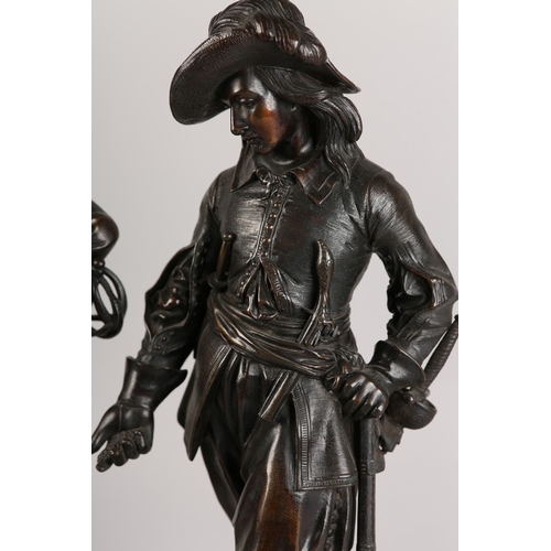 8 - MIROY FRERES AFTER EDMOND LEVEQUE, a pair of late 19th century French bronze figures of Rolando and ... 