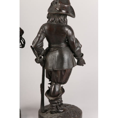 8 - MIROY FRERES AFTER EDMOND LEVEQUE, a pair of late 19th century French bronze figures of Rolando and ... 