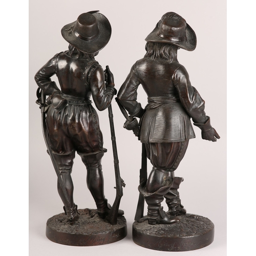 8 - MIROY FRERES AFTER EDMOND LEVEQUE, a pair of late 19th century French bronze figures of Rolando and ... 