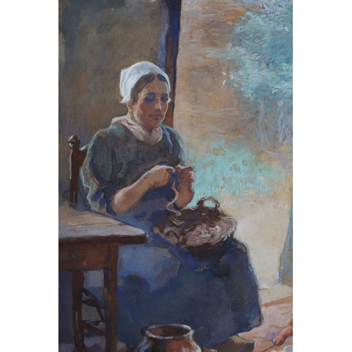 45 - WILLY SLUITER (DUTCH 1873-1949), A quiet moment, mother and child beside the open cottage door, wate... 