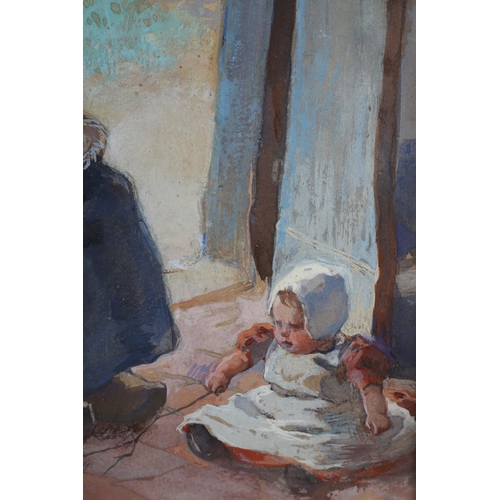 45 - WILLY SLUITER (DUTCH 1873-1949), A quiet moment, mother and child beside the open cottage door, wate... 