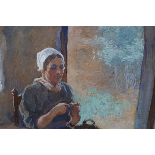 45 - WILLY SLUITER (DUTCH 1873-1949), A quiet moment, mother and child beside the open cottage door, wate... 