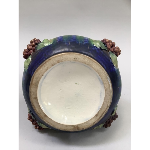 17 - A late 19th/early 20th century amphora basket, the handles formed as a crown gilt with blue glaze du... 