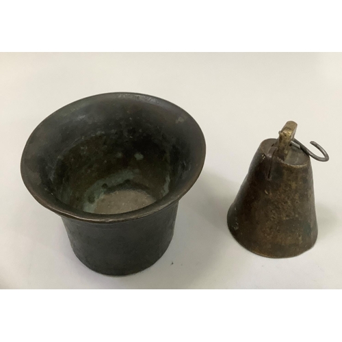 19 - A late-18th/early-19th century bronze mortar, diameter 11cm x 7.5cm high, together with a brass allo... 